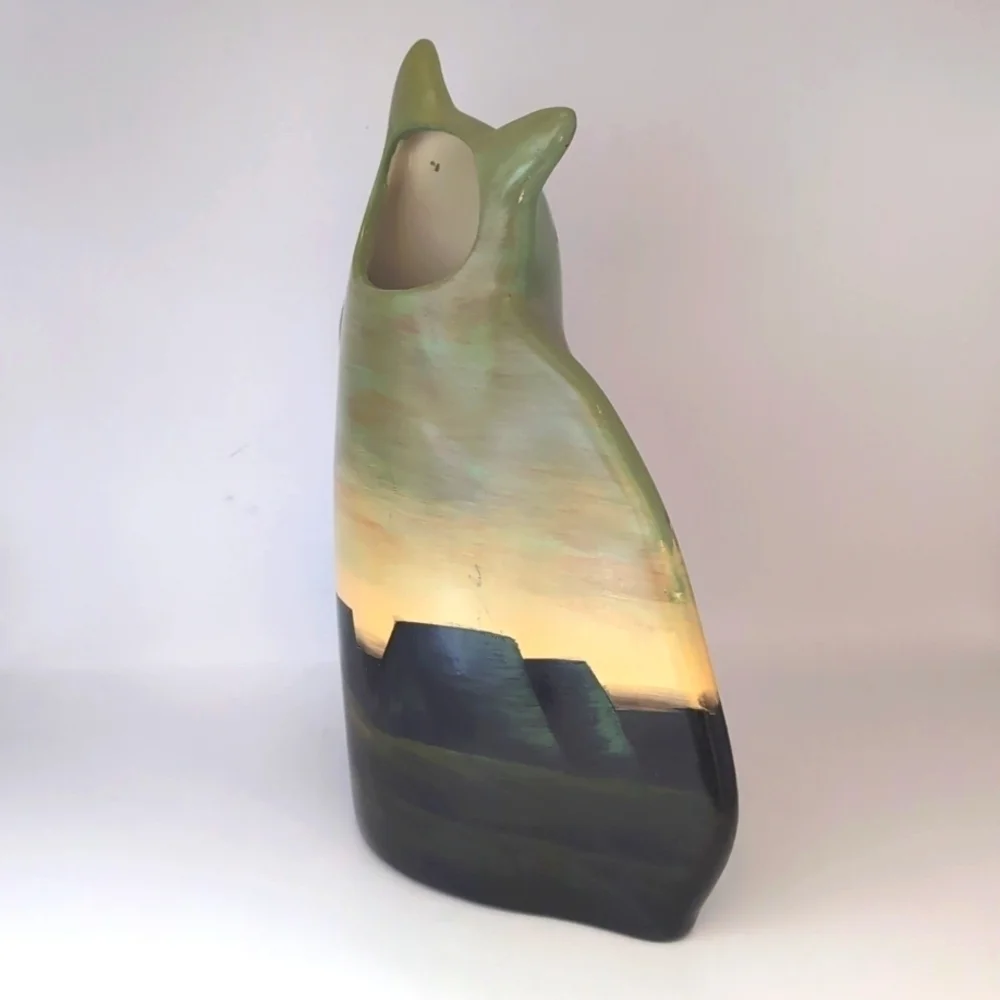 Vintage Ganz Hand Painted Cat Kitten Vase with Rural Landscape Farm Design